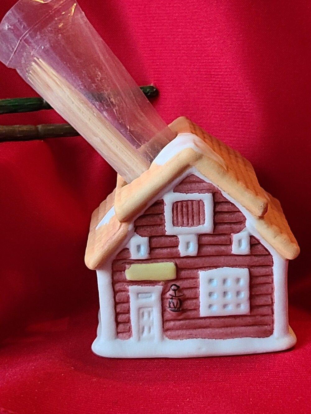 Mini Ceramic House Toothpick Holder - Red and Orange